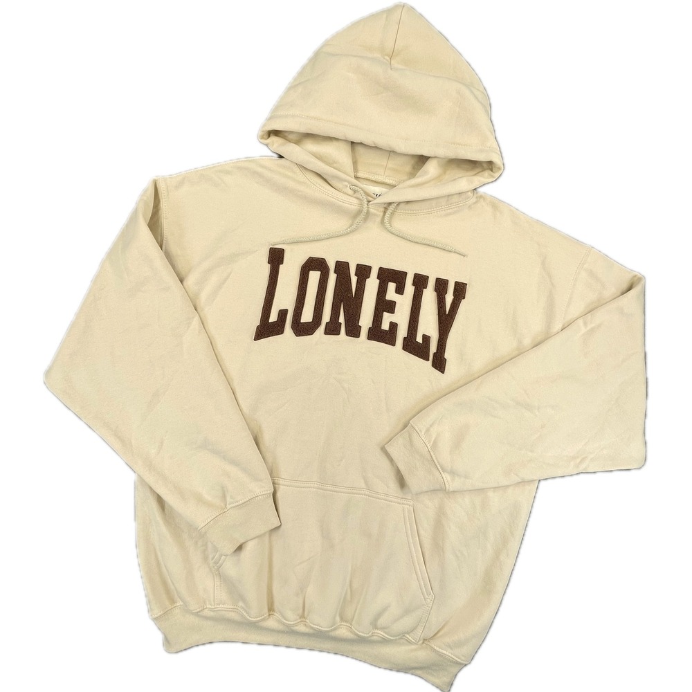 Lonely Ghost Collegiate Varsity Hoodie XL Cream Brown Sweatshirt Gorpcore Hype
